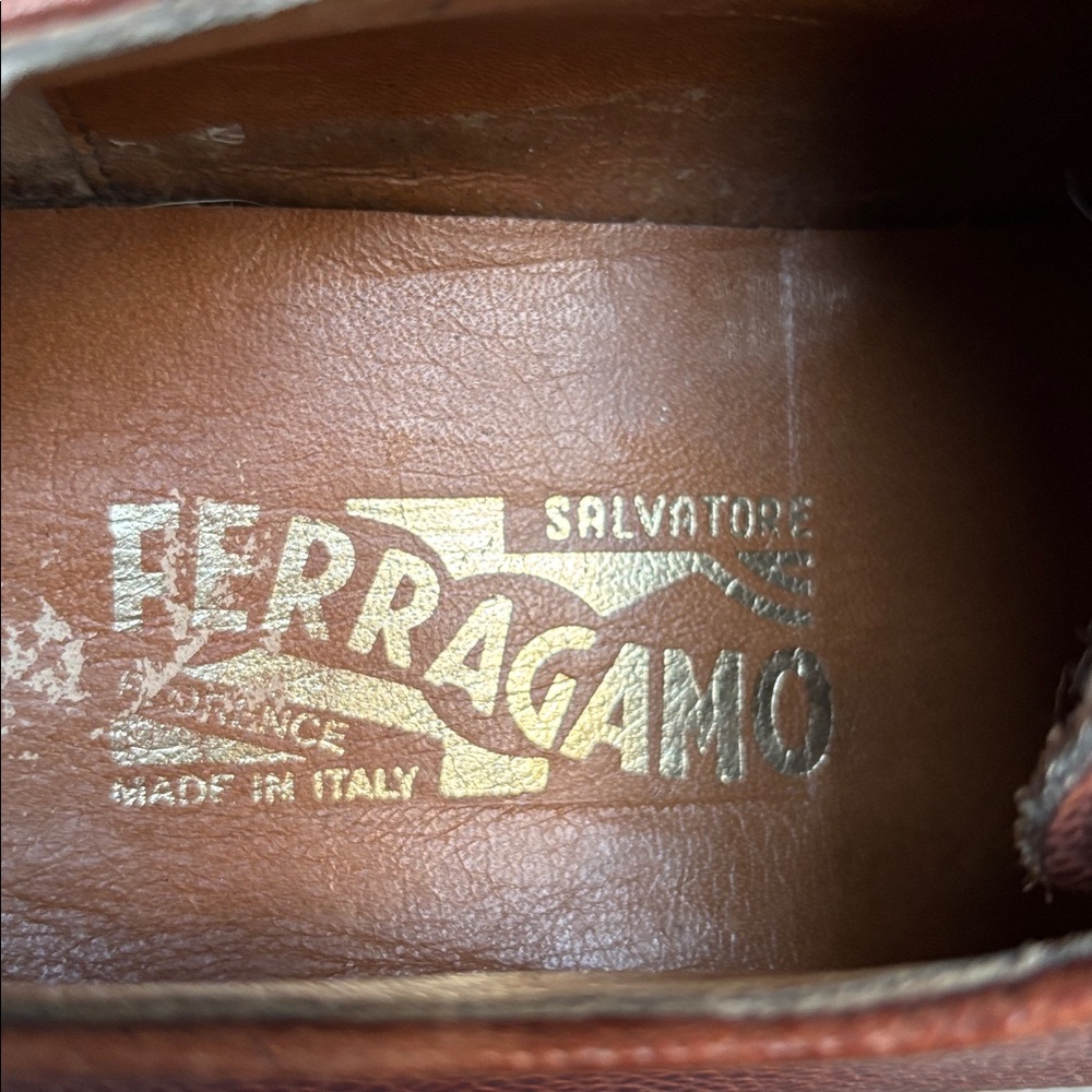 Salvatore Ferragamo Brown Pebble Grain Leather Plain Toe Oxfords Shoes 11 D - Picture 9 of 10